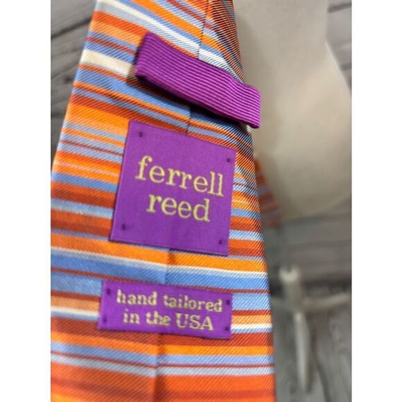 Men's Ferrell Reed Tie, One Size, Orange & Blue Striped - Picture 3 of 3